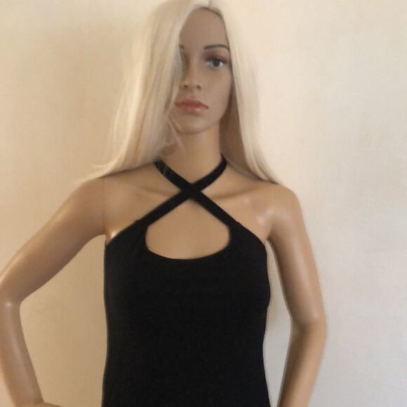 Reformation SZ M  Black Mob Wife Body Con  Halter Neck Maxi Rib Knit Dress - Picture 1 of 6